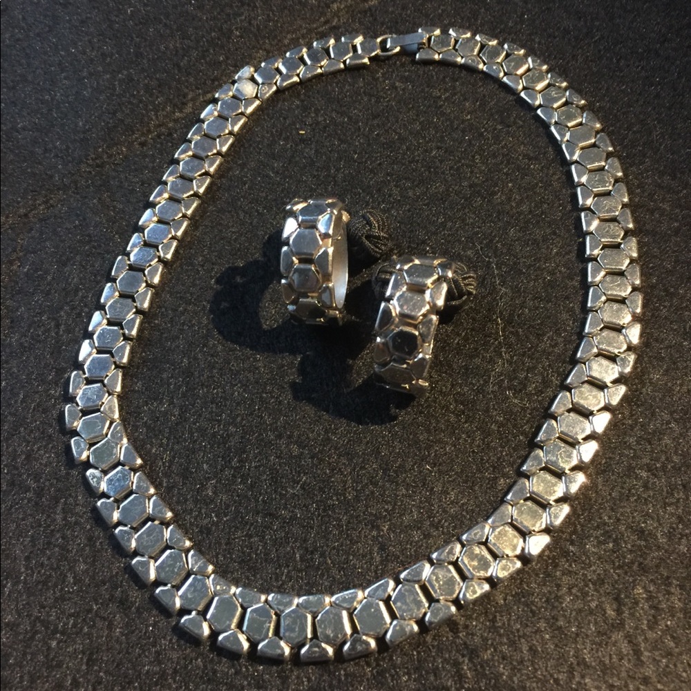 Vintage Reinad Silver Link Necklace & Earrings Set